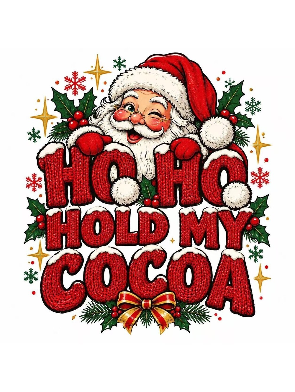 4Pcs Santa Christmas DTF Transfers 10" Ho Ho Hold My Cocoa Heat Press